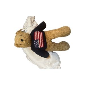 TY Beanie Babies Buddy Curly Plush Bear American Flag Sweater 17 inch